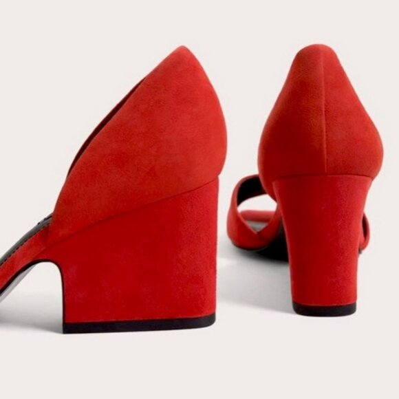 Uterqüe suede open toe block heels with leather lining and soles. Women's size 8 - Picture 3 of 13